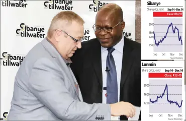  ?? PICTURE: SIMPHIWE MBOKAZI/AFRICAN NEWS AGENCY (ANA) ?? Sibanye chief executive Neal Froneman, left, and Lonmin chief executive Ben Magara. Froneman said the jobs risk was a reality that needed to be faced.
