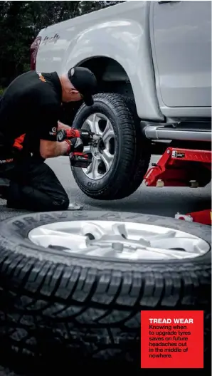  ??  ?? TREAD WEAR
Knowing when to upgrade tyres saves on future headaches out in the middle of nowhere.