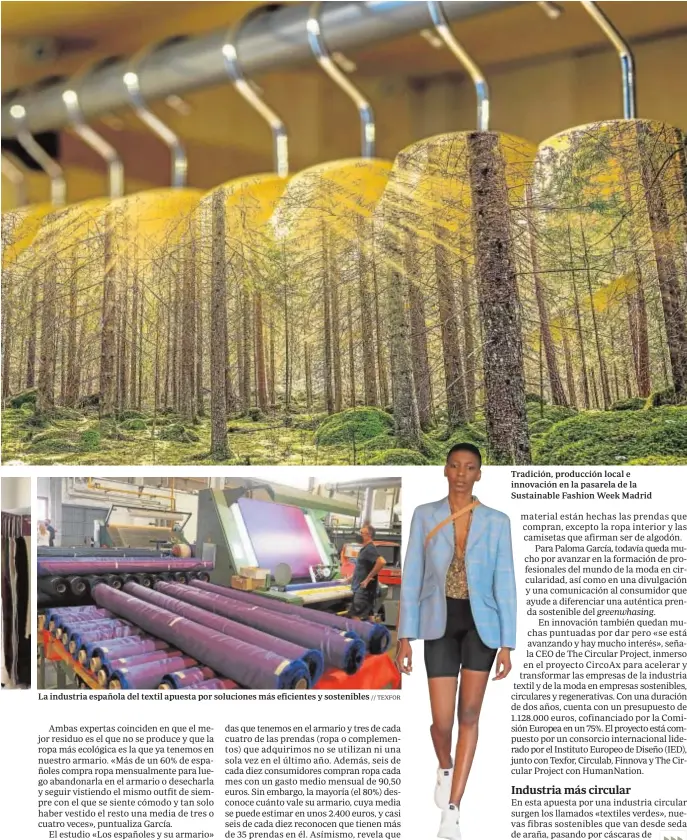  ?? // TEXFOR ?? Tradición, producción local e innovación en la pasarela de la Sustainabl­e Fashion Week Madrid La industria española del textil apuesta por soluciones más eficientes y sostenible­s