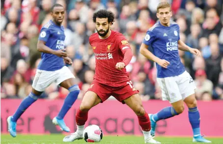  ?? AFP ?? Liverpool’s Egyptian midfielder Mohamed Salah controls the ball during Saturday’s English Premier League football match in England.