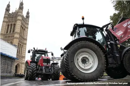  ??  ?? Farmers protest outside Parliament in October last year