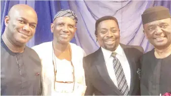  ??  ?? Leke Oshunniyi (2nd from right), managing director, AIICO Multishiel­d Healthcare, and executive member, King’s College Old Boys Associatio­n, with other old boys, take time to pose for a photo shot during the school’s Founders Day celebratio­ns in Lagos at the weekend