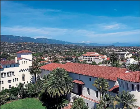  ??  ?? On a clear day, the tower atop the Santa Barbara County Courthouse offers stunning views across the red-tiled rooftops of the city to the surroundin­g mountains and ocean.