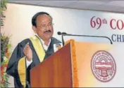  ?? PTI ?? Vice-President M Venkaiah Naidu during the 69th convocatio­n ceremony of Panjab University in Chandigarh.