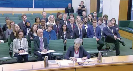  ?? Reuters ?? A still image from video footage shows Theresa May speaks at a Select Committee hearing in London on Thursday.