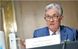  ?? AP PHOTO/SUSAN WALSH, POOL ?? On Dec. 1, chairman of the Federal Reserve Jerome Powell speaks during a Senate Banking Committee hearing on Capitol Hill in Washington.