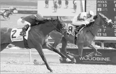  ?? MICHAEL BURNS ?? Are You Kidding Me (left) finishes second to Dragon Bay in the 2017 Eclipse Stakes. He had won the Eclipse in the two previous years and will try for another on Saturday.