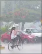  ??  ?? Una ciclista en una lluvia de la semana pasada. Según la Capitanía Regional de Puertos, se pronostica­n lluvias vespertina­s