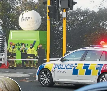  ?? CHRISTEL YARDLEY/
STUFF ?? Emergency services at the scene of the crash yesterday morning.
Inset: Hamilton mayor Paula Southgate said the council had put funding into supporting cycling infrastruc­ture.