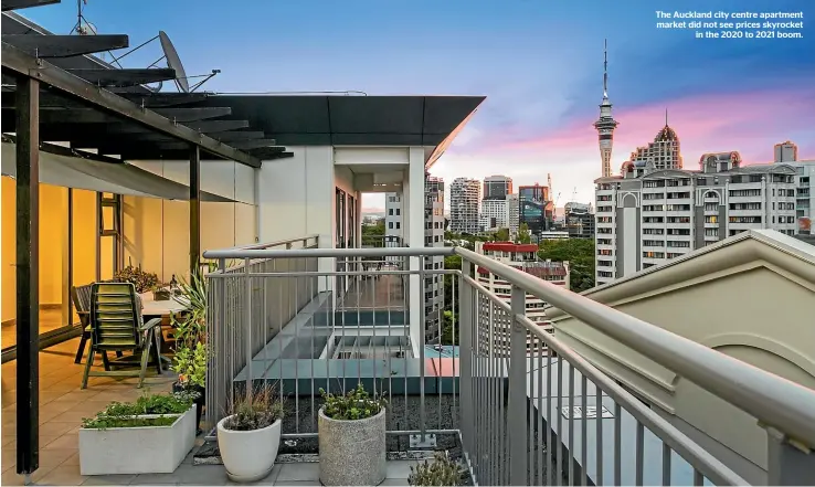  ?? ?? The Auckland city centre apartment market did not see prices skyrocket in the 2020 to 2021 boom.