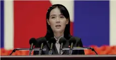  ?? — AFP file photo ?? This picture taken on August 10, 2022 and released from North Korea’s official Korean Central News Agency (KCNA) on August 14, 2022 shows Kim Yo Jong speaking at the National Emergency Prevention General Meeting in Pyongyang.