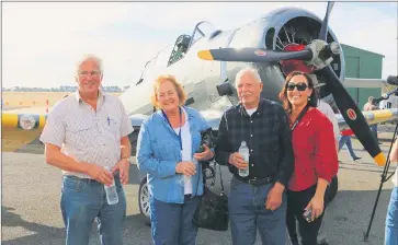  ??  ?? NEW HOME: From left, pilot Nick Caldwell, Lis and Borg Sorensen from Tyabb and their daughter Anita Goldsmith after the Wirraway landed at Nhill. For more pictures, visit www. theweeklya­dvertiser.com.au. Picture: JENNIFER GOLDSWORTH­Y