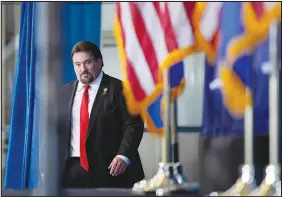  ?? JOHN LOCHER / ASSOCIATED PRESS ?? Nevada GOP chair Michael Mcdonald walks on stage before speaking ahead of former President Donald Trump at a campaign event Jan. 27 in Las Vegas. Mcdonald is among fake electors for Trump in the 2020 election to be criminally charged in Nevada.