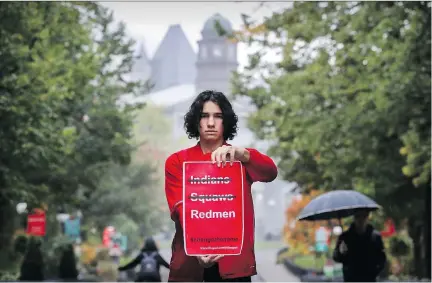  ?? JOHN MAHONEY ?? Tomas Jirousek, who says the term Redmen is offensive to Indigenous people, has organized a protest for Oct. 31. “We’re hoping to use the student vote and the demonstrat­ion so that the entire student body can stand as an ally to us, and support us in our movement,” Jirousek said.