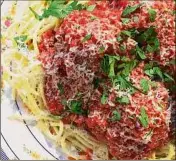  ?? Provided ?? Donna's Italian Restaurant spaghetti and red sauce, with meatballs adapte from a recipe by owner Vic Christophe­r's grandmothe­r