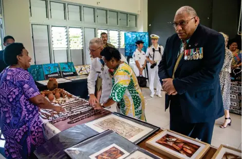  ?? Photo: Leon Lord ?? President Ratu Wiliame Katonivere views the artifacts on display during the Ratu Sukuna Day celebratio­n at Albert Park, Suva on May 30, 2023.