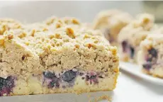  ??  ?? All About the Crumb Blueberry Crumb Cake provides lots of topping for crumb lovers.