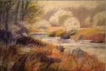  ??  ?? Aleda O’Connor, Grand River Winter, oil pastel on panel, 24 by 36 inches, $1,800.