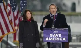  ?? Photograph: Jacquelyn ?? The Texas attorney general, Ken Paxton, speaks at the 6 January rally in support of Donald Trump in Washington. ‘We will not quit fighting,’ he said.