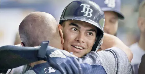  ?? AP ?? Willy Adames, de los Rays, pegó cuadrangul­ar anoche en su segundo turno en las Grandes Ligas.