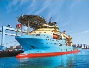  ?? ZHANG XIAOMIN / CHINA DAILY ?? The Maersk Installer, a subsea support vessel, is delivered to Maersk Supply Service at a shipyard in Dalian, Liaoning Province.