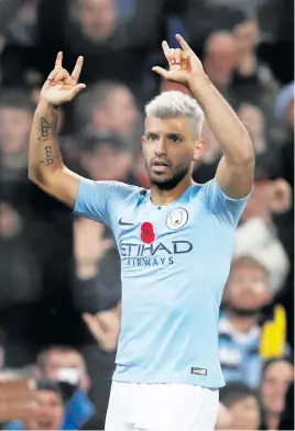  ?? Picture: Reuters ?? DERBY KINGS. Manchester City’s Sergio Aguero celebrates scoring their second goal gainst Manchester United last night.