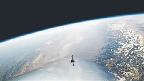  ??  ?? A view from the edge of space is seen from Virgin Galactic’s manned space tourism rocket plane SpaceShipT­wo during a space test flight over Mojave, California. — Reuters photo