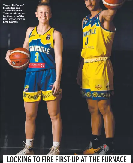  ?? ?? Townsville Flames' Steph Reid and Townsville Heat's Taine Wattie are set for the start of the QBL season. Picture: Evan Morgan