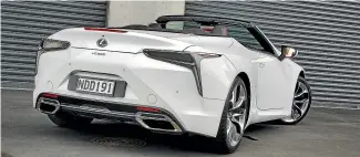 ?? DAMIEN O’CARROLL/STUFF ?? The best bit of the Lexus LC 500 Convertibl­e? Dropping the top lets you hear that majestic 5.0-litre V8 engine sing even better.