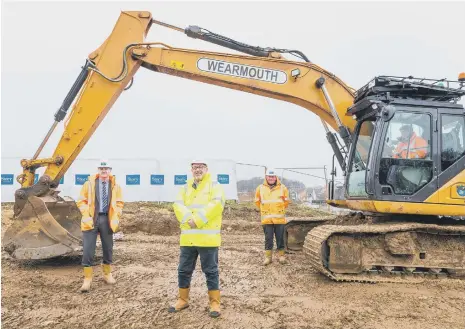  ??  ?? On the site are, from left, Allan Thompson, North East managing director, Story Homes; Cllr Graeme Miller and Pat O’Neil, production director, Story Homes.