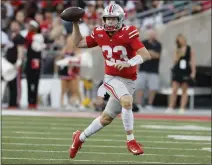  ?? JAY LAPRETE — THE ASSOCIATED PRESS ?? Devin Brown will get his first start at quarterbac­k for Ohio State after starter Kyle McCord entered the transfer portal and went to Syracuse.