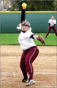  ?? Westside Eagle Observer/RANDY MOLL ?? Gentry pitcher Raegan Jude prepares to fire a pitch during the Gentry-Greenland game on April 3 in Gentry.