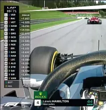  ??  ?? Dropping back: Hamilton, in fourth, chases Vettel after losing time on his pit stop