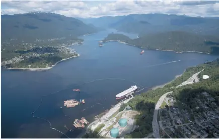  ?? CP FILE PHOTO ?? Kinder Morgan’s Trans Mountain marine terminal in Burnaby is seen from the air on May 29. The Federal Court of Appeal overturned the federal government’s approval of a project to expand the pipeline.