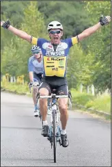  ??  ?? Mick Twelves rode to victory for Team Jewson-MI Racing-Polypipe-McCann in the TLI National Road Race Championsh­ip after recovering from an injury suffered in a major crash at Derby Velodrome.