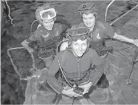  ?? NASA/MSFC ?? In 1976, Marshall engineers Dr. Mary-helen Johnston (from left), Carolyn Griner and Dr. Ann Whitaker completed training in Marshall’s Neutral Buoyancy Simulator.