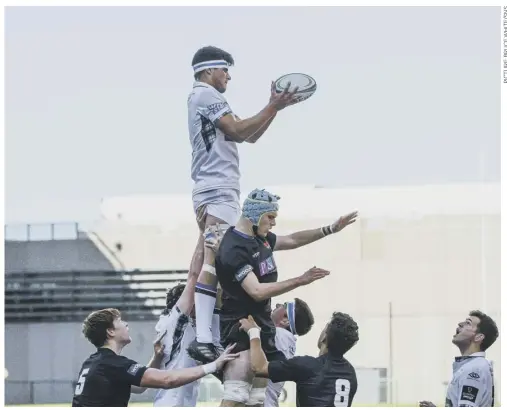  ??  ?? 0 New Scotland U20 captain Alex Samuel leaps highest to collect this lineout for Glasgow in an U18 match against Edinburgh