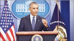  ?? NICHOLAS KAMM/AFP ?? US President Barack Obama gives his final presidenti­al press conference on Wednesday at the White House in Washington.