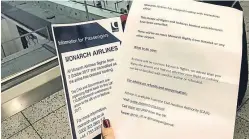  ?? Pictures: AP/PA. ?? Top: A holidaymak­er is left in tears at Gatwick Airport after her Monarch flight to Gran Canaria was cancelled yesterday morning, and, above, notices at Gatwick informing travellers of the airline’s collapse into administra­tion.