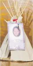  ??  ?? A miniature teepee, featuring an image of Nadine Machiskini­c, was left at the Saskatchew­an Legislativ­e Building by Delores Stevenson Wednesday.