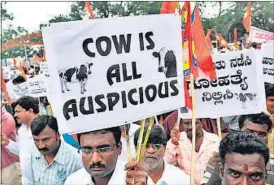  ?? AFP FILE ?? A demonstrat­ion in support of the cow slaughter ban bill passed in the Karnataka state legislativ­e assembly in Bengaluru on July 20, 2010.