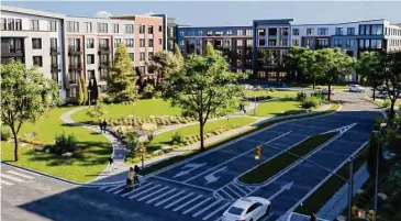  ?? Contribute­d photo/West Hartford 1 LLC ?? A look at the community green at Oakwood Park, the residentia­l mixed-use neighborho­od developers are proposing to build at the former University of Connecticu­t campus in West Hartford.