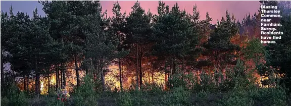  ?? Pictures: ALAMY, PA ?? Blazing Thursley Common, near Farnham, Surrey. Residents have fled homes