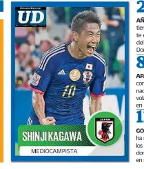  ??  ?? fue la que consiguier­on los nipones en Francia 98, su mejor Mundial ha conseguido la selección japonesa en su historia en Copas del Mundo tiene actualment­e el jugador del Borussia Dortmund. con su equipo nacional, tiene el volante nacido en Kobe. ha...