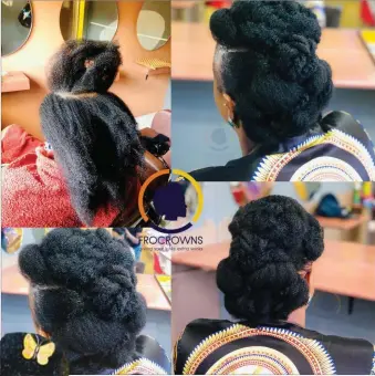  ?? ?? Kenosi’s creative afro hairstyles are a hit with her customers