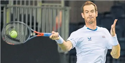  ?? ?? As the US Open draws to its conclusion, 2012 champion Andy Murray was yesterday at Glasgow’s Emirates Arena getting in some practice ahead of this week’s Davis Cup action in the city