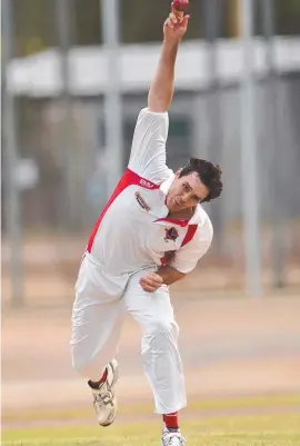  ??  ?? Norths’ Sam Collingwoo­d bowls against Brothers. Picture: Evan Morgan