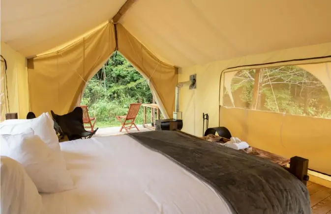  ?? Hideaway Co. photos ?? The inside of a Hideaway Co. tent with a hardwood floor for glampers -— people who like to camp in style.