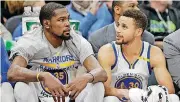  ?? [AP PHOTO] ?? Kevin Durant, left, is fitting in nicely with Stephen Curry and the rest of the Warriors. He’ll get a second game against his former team when the Thunder plays at Golden State on Wednesday.