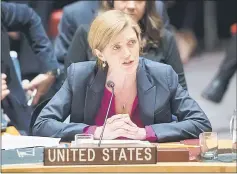  ??  ?? Samantha Power, US Permanent Representa­tive to the UN, addresses the Council after the, vote on Israeli settlement­s. — AFP photo